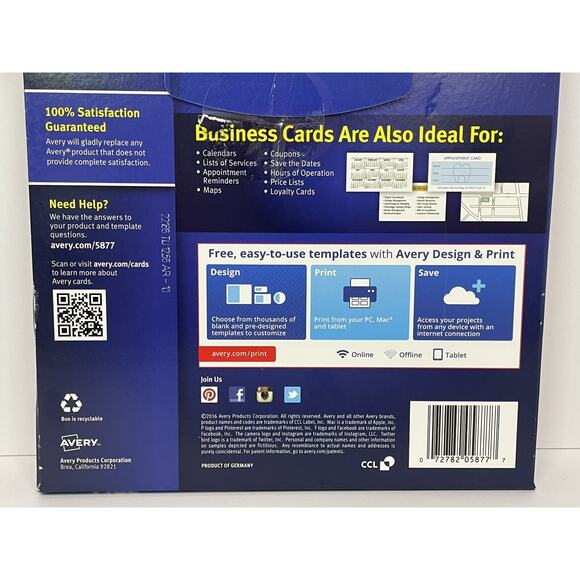 Avery 5877 Clean Edge White Business Cards Laser 240ct New Sealed - Picture 6 of 6